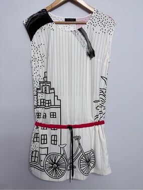 Cop Copine Y2K White Black Graphic Drawstring Dress